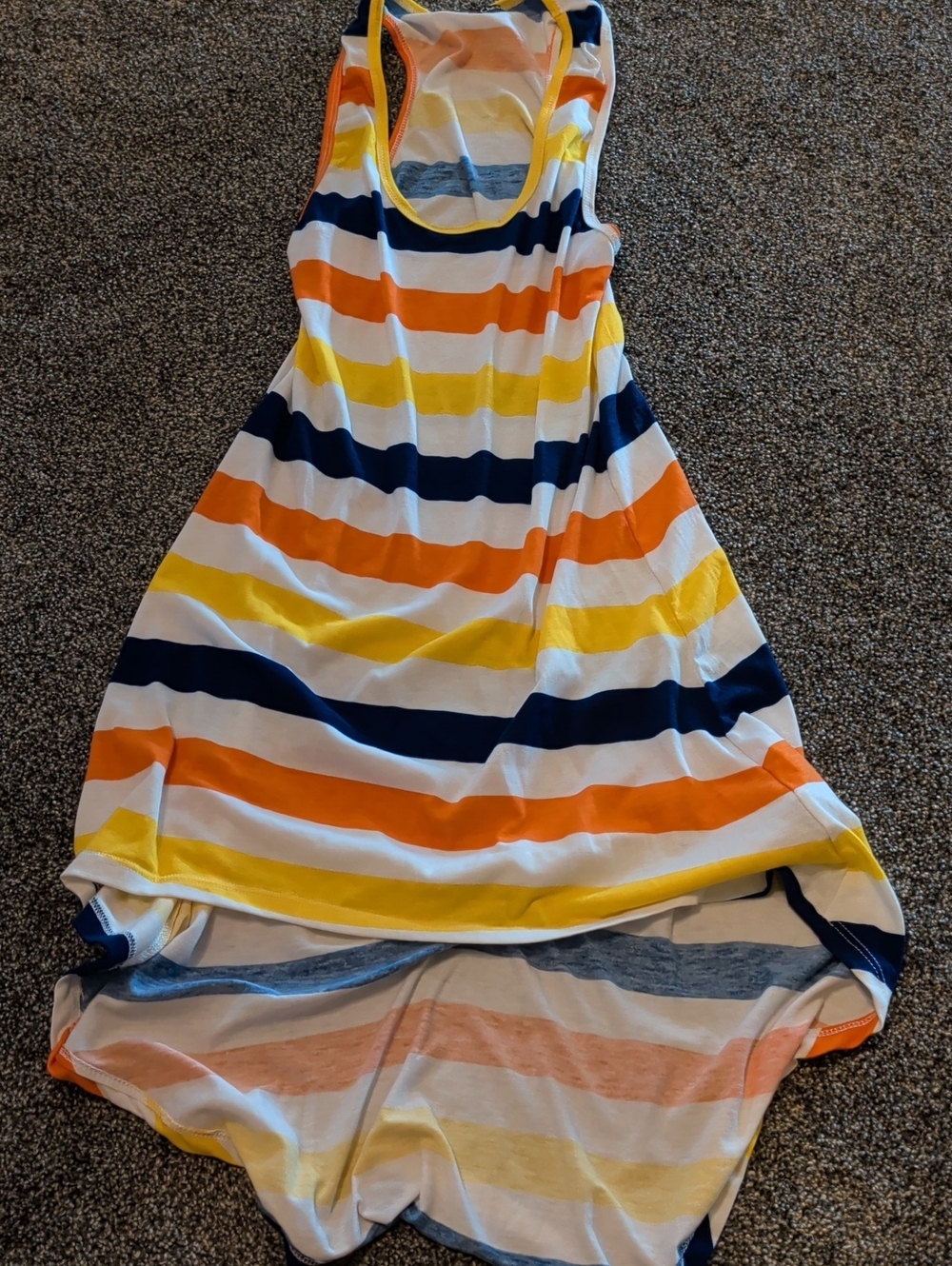 Striped Sleeveless Casual Dress in Yellow, Orange, Navy & White